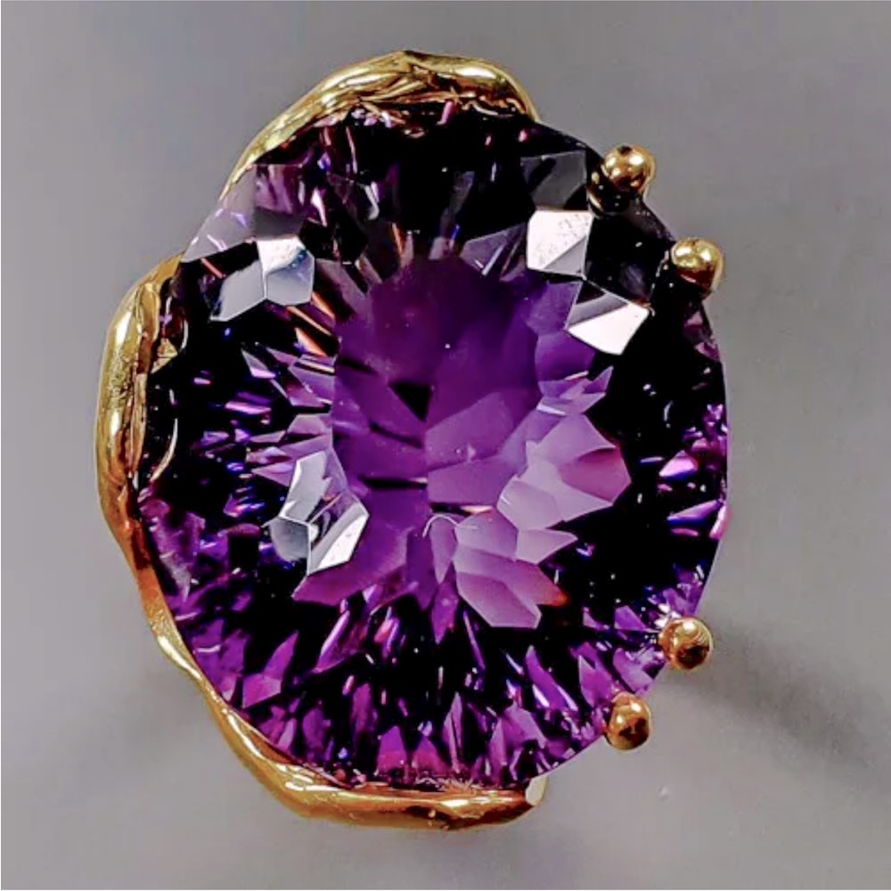 Natural 43 ct+ Not Enhanced Amethyst Ring 925 Sterling Silver Size 7.5 - Picture 1 of 3